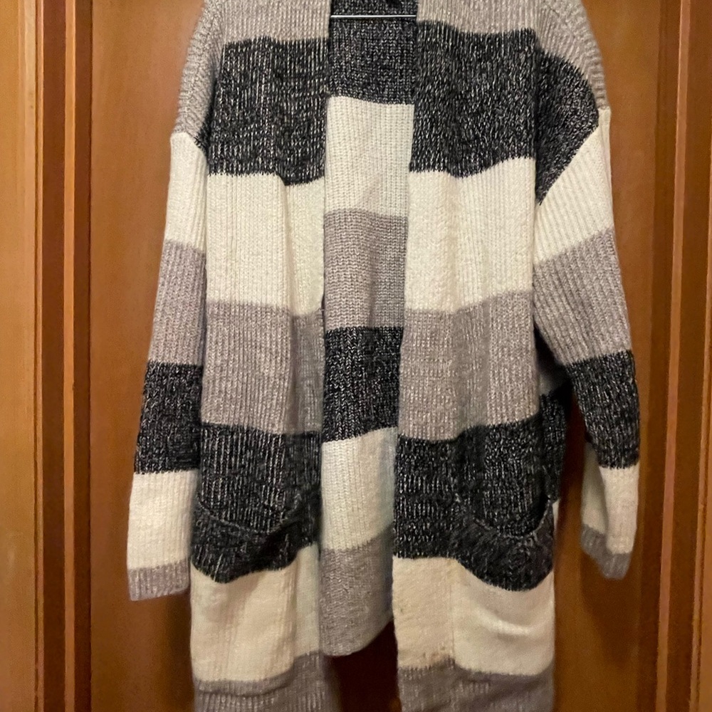 Nine West Women's Black and Cream Striped Cardigan